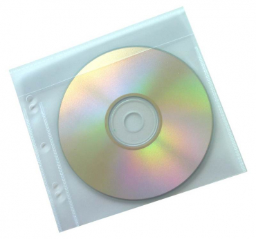 CD-/DVD-Hüllen Schutzhüllen Folienhüllen Datenträgerhülle zum Abheften extra starke transparent genarbter PP-Folie 160 my (0,16 mm) Abheftrand, Klappe zum Schutz – 100 Stück