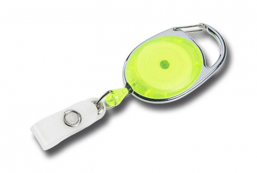 JOJO – Ausweishalter Ausweisclip Schlüsselanhänger ovale Form, Metallumrandung Druckknopfschlaufe, Farbe transparent gelb - 100 Stück