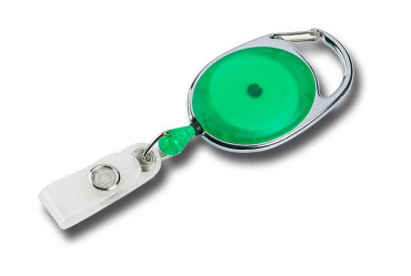 JOJO – Ausweishalter Ausweisclip Schlüsselanhänger ovale Form, Metallumrandung Druckknopfschlaufe, Farbe transparent grün - 10 Stück