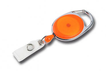 JOJO – Ausweishalter Ausweisclip Schlüsselanhänger ovale Form, Metallumrandung Druckknopfschlaufe, Farbe transparent orange - 100 Stück