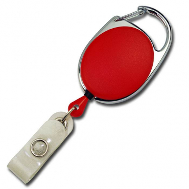 JOJO – Ausweishalter Ausweisclip Schlüsselanhänger ovale Form, Metallumrandung Druckknopfschlaufe, Farbe rot - 10 Stück