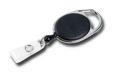 JOJO – Ausweishalter Ausweisclip Schlüsselanhänger ovale Form, Metallumrandung Druckknopfschlaufe, Farbe Schwarz - 10 Stück