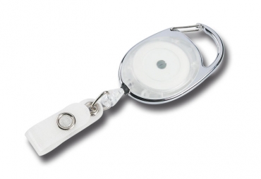 JOJO – Ausweishalter Ausweisclip Schlüsselanhänger ovale Form, Metallumrandung Druckknopfschlaufe, Farbe transparent weiss - 100 Stück