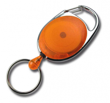 JOJO – Ausweishalter Ausweisclip Schlüsselanhänger ovale Form, Metallumrandung Schlüsselring, Farbe transparent orange - 10 Stück