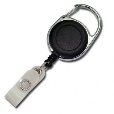 JOJO – Ausweishalter Ausweisclip Schlüsselanhänger runde Form Metallumrandung Druckknopfschlaufe Farbe schwarz- 10 Stück