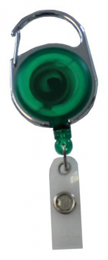 JOJO – Ausweishalter Ausweisclip Schlüsselanhänger runde Form Metallumrandung Druckknopfschlaufe Farbe transparent grün - 100 Stück