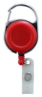 JOJO – Ausweishalter Ausweisclip Schlüsselanhänger runde Form Metallumrandung Druckknopfschlaufe Farbe rot- 10 Stück