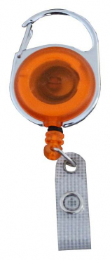 JOJO – Ausweishalter Ausweisclip Schlüsselanhänger runde Form Metallumrandung Druckknopfschlaufe Farbe transparent orange - 10 Stück