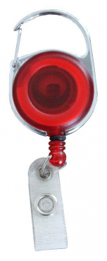 JOJO – Ausweishalter Ausweisclip Schlüsselanhänger runde Form Metallumrandung Druckknopfschlaufe Farbe transparent rot- 10 Stück