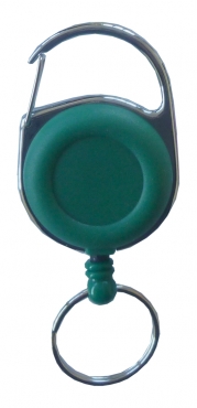 JOJO – Ausweishalter / Ausweisclip / Schlüsselanhänger mit runder Form, Metallumrandung, Gürtelclip, Schlüsselring, Farbe grün- 10 Stück