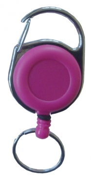 JOJO – Ausweishalter / Ausweisclip / Schlüsselanhänger mit runder Form, Metallumrandung, Gürtelclip, Schlüsselring, Farbe pink - 10 Stück