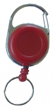 JOJO – Ausweishalter / Ausweisclip / Schlüsselanhänger mit runder Form, Metallumrandung, Gürtelclip, Schlüsselring, Farbe rot - 10 Stück