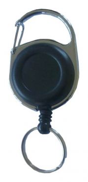 JOJO – Ausweishalter / Ausweisclip / Schlüsselanhänger mit runder Form, Metallumrandung, Gürtelclip, Schlüsselring, Farbe schwarz- 10 Stück