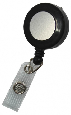 JOJO – Ausweishalter Ausweisclip Schlüsselanhänger runde Form Druckknopfschlaufe Farbe schwarz - 100 Stück