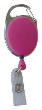 JOJO – Ausweishalter Ausweisclip Schlüsselanhänger ovale Form, Metallumrandung Druckknopfschlaufe, Farbe pink - 100 Stück