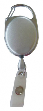 JOJO – Ausweishalter Ausweisclip Schlüsselanhänger ovale Form, Metallumrandung Druckknopfschlaufe, Farbe silber - 100 Stück
