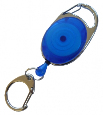 JOJO – Ausweishalter Ausweisclip Schlüsselanhänger ovale Form, Metallumrandung Karabinerhaken, Farbe transparent Blau - 10 Stück