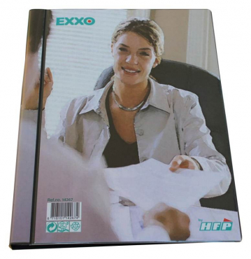 EXXO by HFP Präsentationsbuch / Sichthüllenmappe / Sichtbuch, A4, aus PP, mit 20 fest eingeschweißten und oben offenen Klarsichthüllen, mit klarer Außentasche und Innentasche auf dem Vorderdeckel, Farbe: schwarz – 1 Stück