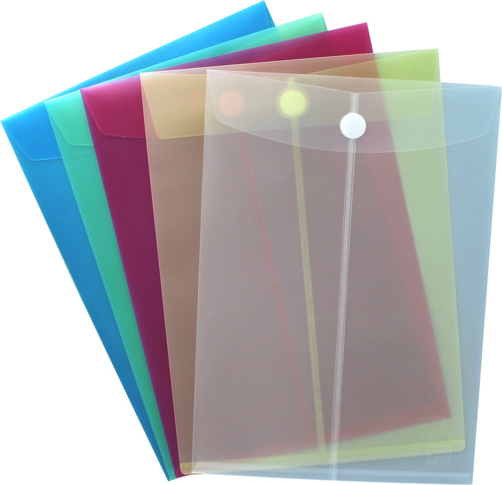 Dokumententaschen mit Klettverschluss A4 quer transparent farbig 10 Stück farblich sortiert 