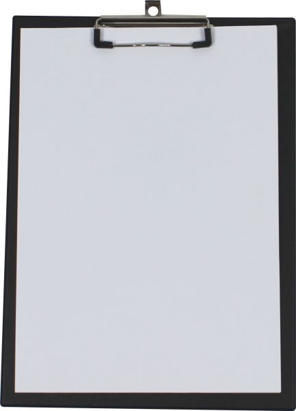 Klemmbrett A4 aus Graupappe, mit PVC-Folienüberzug, Farbe: schwarz – 1 Stück