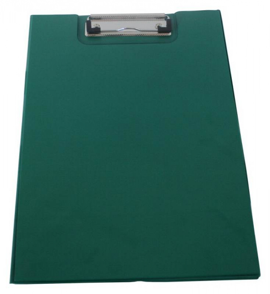 Klemmbrettmappe / Schreibmappe / Clipboard-Mappe A4 economy aus Graupappe, mit PVC-Folien Überzug, mit Drahtbügelklemme und Vorderdeckel, leinengeprägt, Farbe: grün - 1 Stück