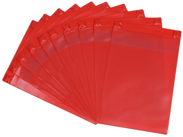Magnettaschen Kennzeichnungstaschen A4 aus PVC-Weichfolie, mit Regenschutz und Neodym-Magneten, Farbe: rot – 10 Stück
