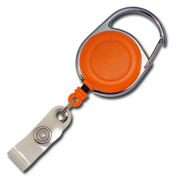 JOJO – Ausweishalter Ausweisclip Schlüsselanhänger runde Form Metallumrandung Druckknopfschlaufe Farbe orange- 100 Stück