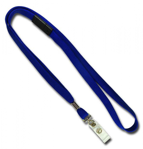 Umhängeband / Lanyards / Schlüsselanhänger aus weichem Polyester mit Sicherheitsbruchstelle und klarer Lasche mit Druckknopf, Farbe: blau - 10 Bänder