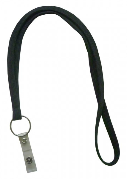 Umhängeband / Lanyards / Schlüsselanhänger aus weichem Polyester mit Schlüsselring und klarer Lasche mit Druckknopf, Farbe: schwarz - 100 Bänder