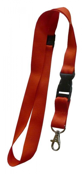 Umhängeband / Lanyards / Schlüsselanhänger aus Polyester mit drehbarem Karabinerhaken, mit Steckschnalle und Sicherheitsbruchstelle, Farbe: rot - 100 Bänder