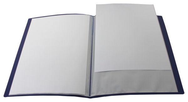 EXXO by HFP Sichtbuch / Sichthüllenmappe, A4, aus PP, mit 40 fest eingeschweißten und oben offenen Klarsichthüllen, mit Einschubtasche auf der Vorderseite, Farbe: transparent blau – 1 Stück