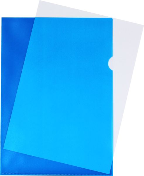 Sichthüllen / Aktenhüllen / Dokumentenhüllen A4, 120my, aus PP, mit Daumenaussparung, oben und seitlich offen, Farbe: transparent genarbt blau - 100 Stück