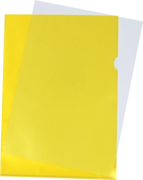 Sichthüllen / Aktenhüllen / Dokumentenhüllen A4, 120my, aus PP, mit Daumenaussparung, oben und seitlich offen, Farbe: transparent genarbt gelb - 100 Stück