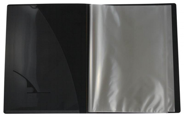 EXXO by HFP Präsentationsbuch / Sichthüllenmappe / Sichtbuch, A4, aus PP, mit 80 fest eingeschweißten und oben offenen Klarsichthüllen, mit klarer Außentasche und Innentasche auf dem Vorderdeckel, Farbe: schwarz – 1 Stück