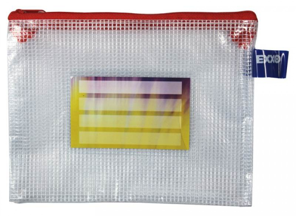 Kleinkrambeutel A6 Mesh Bag Reißverschlussbeutel aus faserverstärkter PVC-Folie mit rotem Reißverschluss – 5 Stück