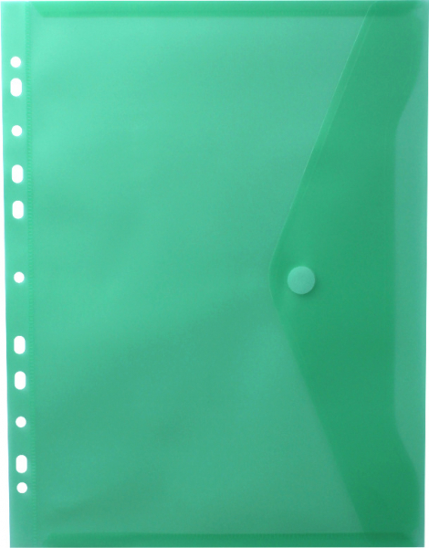 Dokumententaschen Sammelmappen Sichttaschen A4 quer transparent grün - Dokumentenmappe zum Abheften mit EURO-Lochung, Abheftrand, Klappe und Klettverschluss - 10 Stück