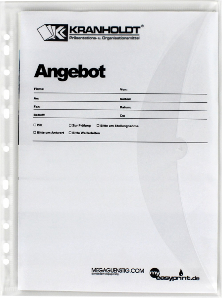 Dokumententaschen Sammelmappen Sichttaschen A4 quer transparent natur- Dokumentenmappe zum Abheften mit EURO-Lochung, Abheftrand, Einsteckverschluss - 10 Stück