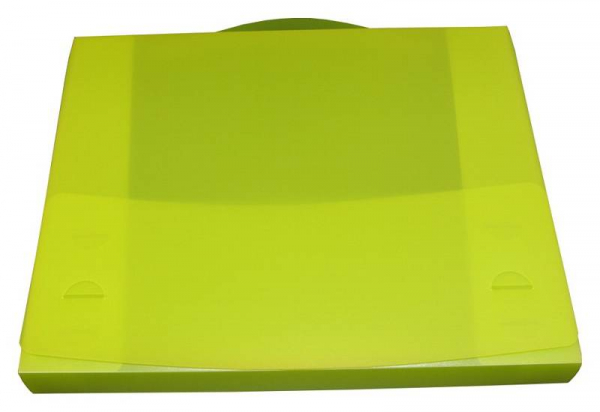 EXXO by HFP Dokumentenbox / Sammelbox / Aufbewahrungsbox A4 quer, aus PP, mit Tragegriff und Steckverschluss, Farbe: transparent limone - 1 Stück