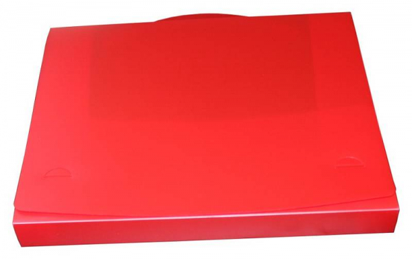 EXXO by HFP Dokumentenbox / Sammelbox / Aufbewahrungsbox A4 quer, aus PP, mit Tragegriff und Steckverschluss, Farbe: transparent rot - 1 Stück