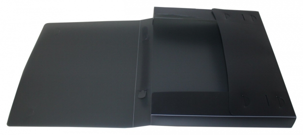 EXXO by HFP Dokumentenbox / Sammelbox / Aufbewahrungsbox A4 quer, aus PP, mit Tragegriff und Steckverschluss, Farbe: transparent schwarz - 1 Stück