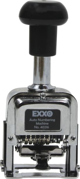 Paginierstempel / Nummernstempel / Nummerierungsstempel, automatischer Stempel, aus Metall und Kunststoff, für bis zu 6 Stellen, mit Stempelkissen, mit Stempelstab, mit Stempelfarbe, Farbe: silber / schwarz – 1 Stück