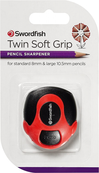 Swordfish 'Twin Soft Grip' Doppel-Loch Stifte-Anspitzer, mit Gummiumrandung, Farbe: ROT - 1 Stück
