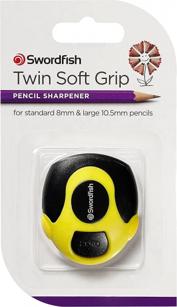Swordfish 'Twin Soft Grip' Doppel-Loch Stifte-Anspitzer, mit Gummiumrandung, Farbe: GELB - 1 Stück