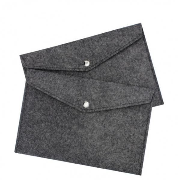 Dokumententasche / Sammeltasche / Sichttasche A4 quer, mit Druckknopf, aus Filz, grau - 2 Stück