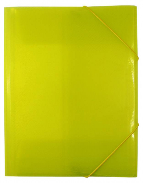 EXXO by HFP Eckspanner / Gummizugmappe / Sammelmappe, A4, aus PP, mit 30mm Füllhöhe, mit Gummizug und 3 Einschlagklappen im Rückendeckel, Farbe: transparent limone– 1 Stück