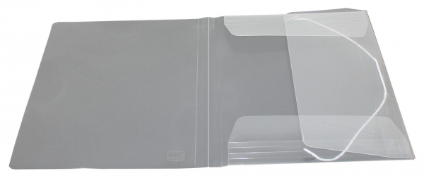 EXXO by HFP Eckspanner / Gummizugmappe / Sammelmappe, A4, aus PP, mit 30mm Füllhöhe, mit Gummizug und 3 Einschlagklappen im Rückendeckel, Farbe: transparent – 1 Stück