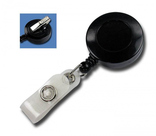 JOJO – Ausweishalter Ausweisclip Schlüsselanhänger, runde Form, drehbarer Krokoclip, textilversärkte Lasche, Farbe schwarz - 100 Stück