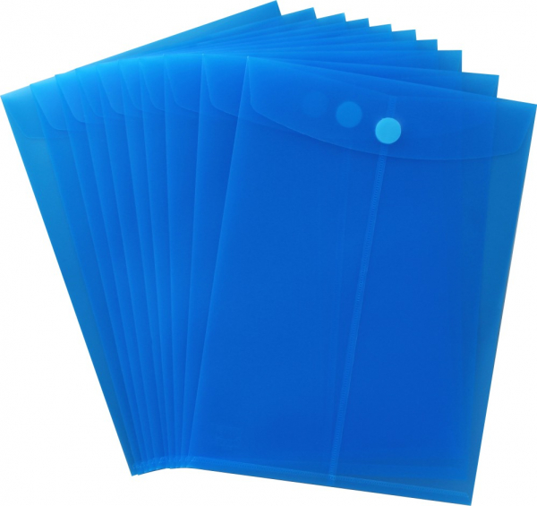 Dokumententaschen mit Klettverschluss, A4 hoch, transparent blau, aus PP - 10 Taschen