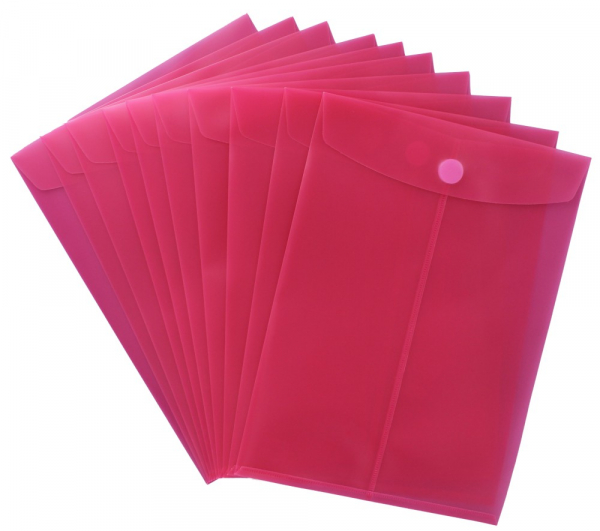 Dokumententaschen mit Klettverschluss A4 hoch, transparent rot, aus PP - 10 Taschen