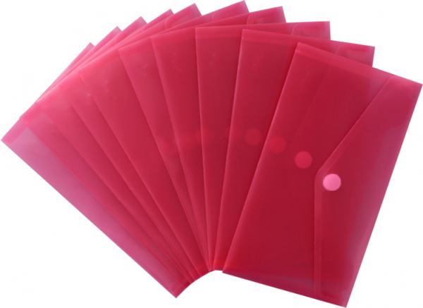 Dokumententaschen Sammelmappen Sichttaschen DIN Lang quer transparent rot- Dokumentenmappe mit Klappe und Klettverschluss - 10 Stück